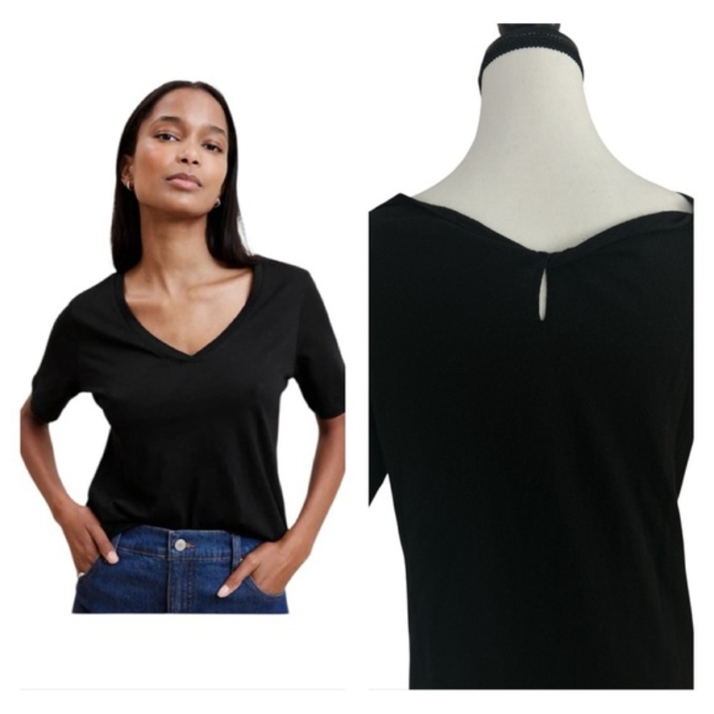 Banana Republic Black V-Neck keyhole twist back knit Top